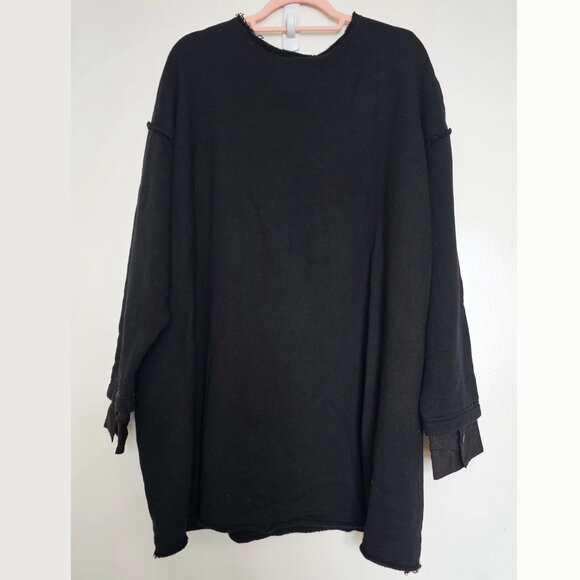 Y’s by Yohji Yamamoto Crew Neck Oversized Sweatshirt with Shirt Cuffs, S, Black - Picture 2 of 11